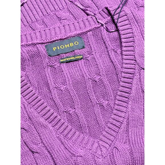 Piombo Purple Cable Knit V-Neck Pullover Sweater size Large - Picture 7 of 7